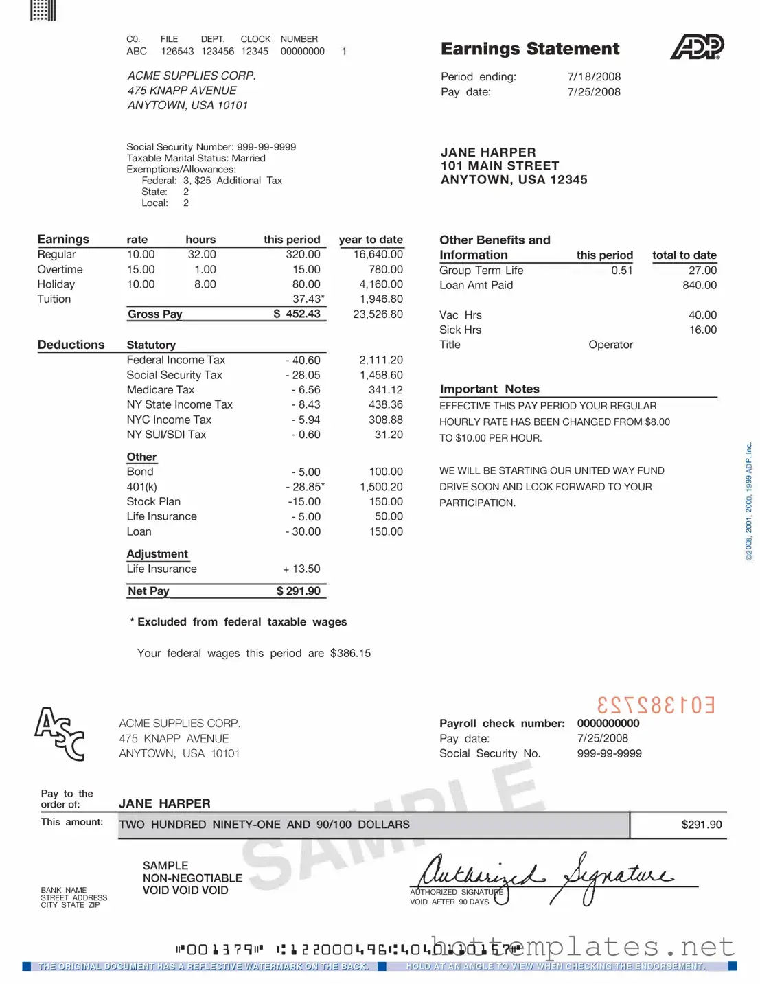 Fill in a Valid Adp Pay Stub Template