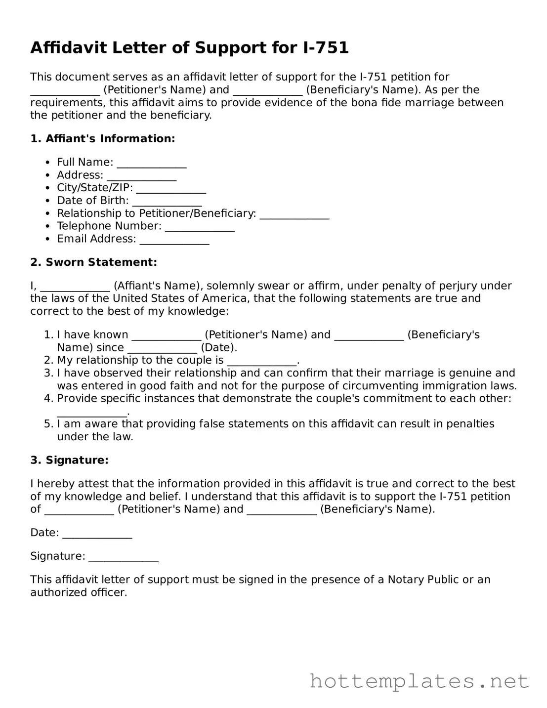 Attorney-Verified Affidavit Letter of Support for I-751 Form