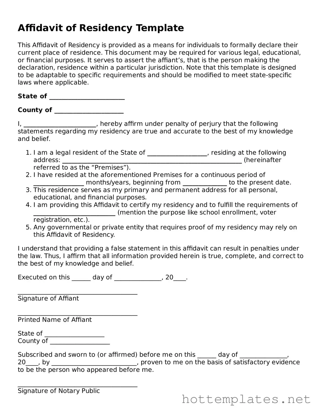 Attorney-Verified Affidavit of Residency Form