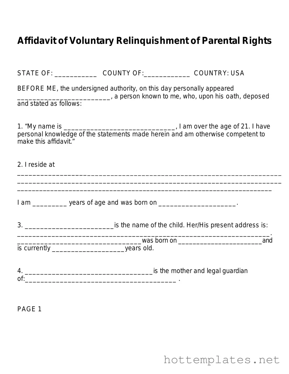 Fill in a Valid Affidavit Parental Rights Template
