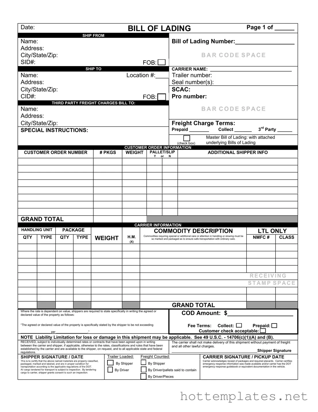 Fill in a Valid Bill of Lading with a Supplement Template
