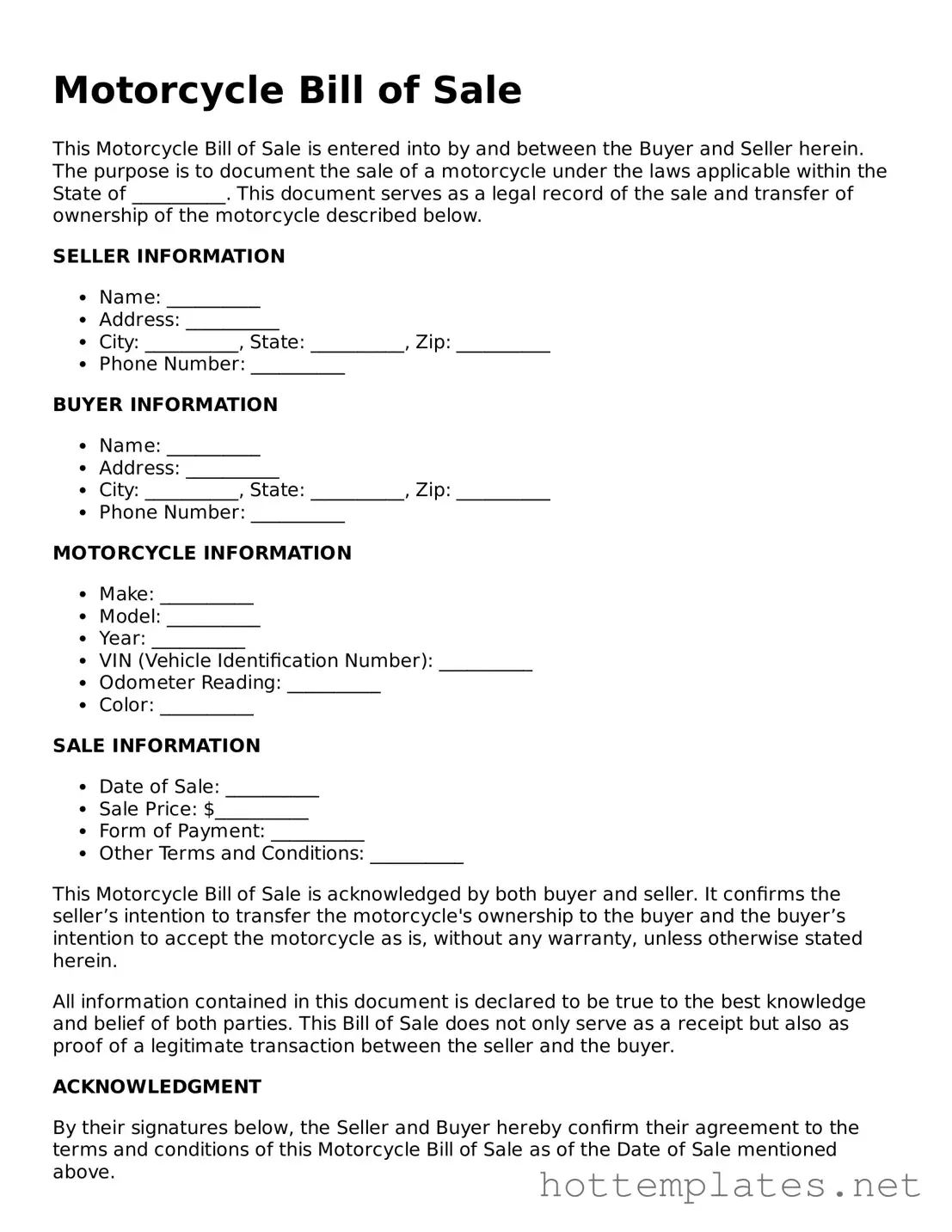 Attorney-Verified Motorcycle Bill of Sale Form