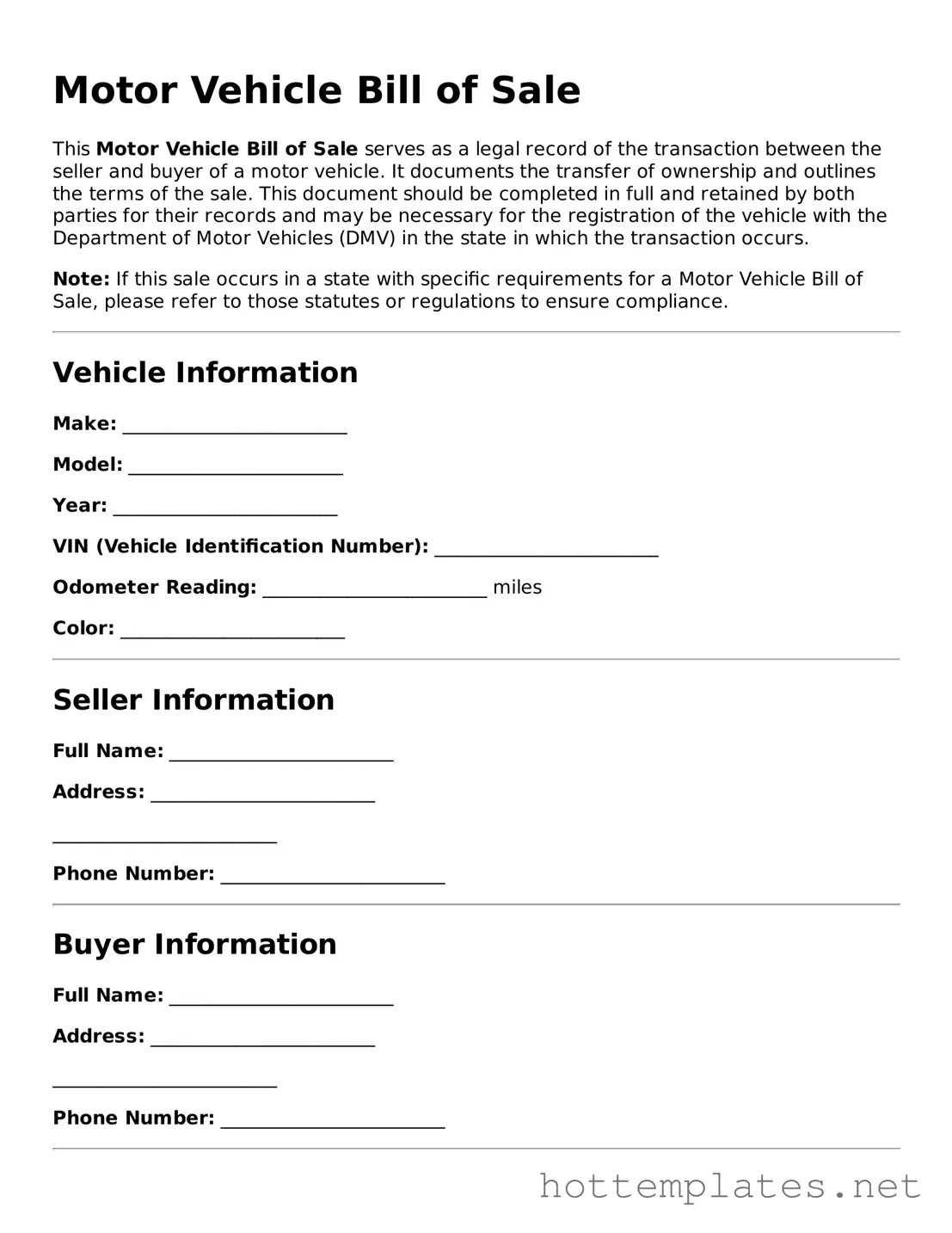Attorney-Verified Motor Vehicle Bill of Sale Form
