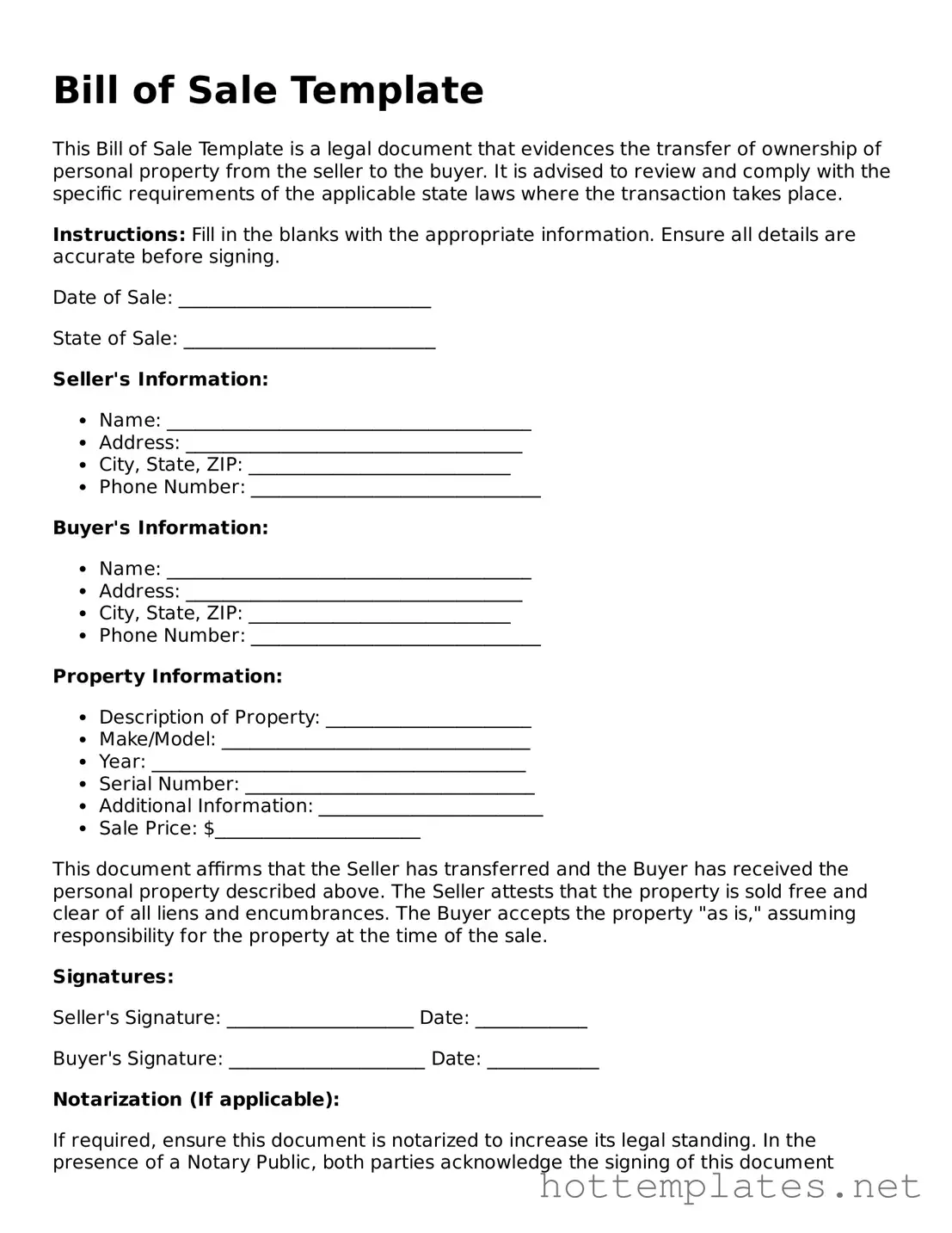 Attorney-Verified Bill of Sale Form
