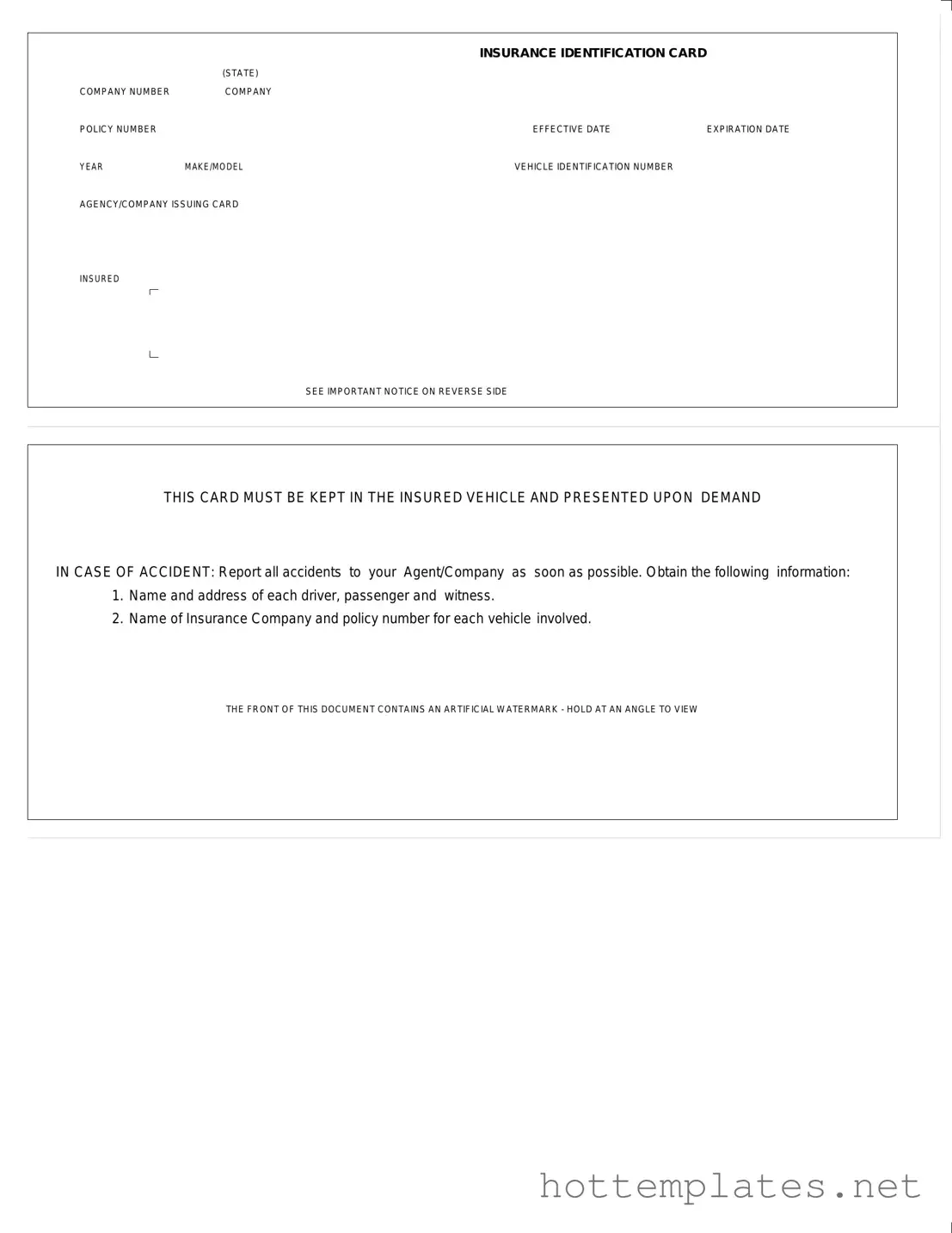 Fill in a Valid Auto Insurance Card Template
