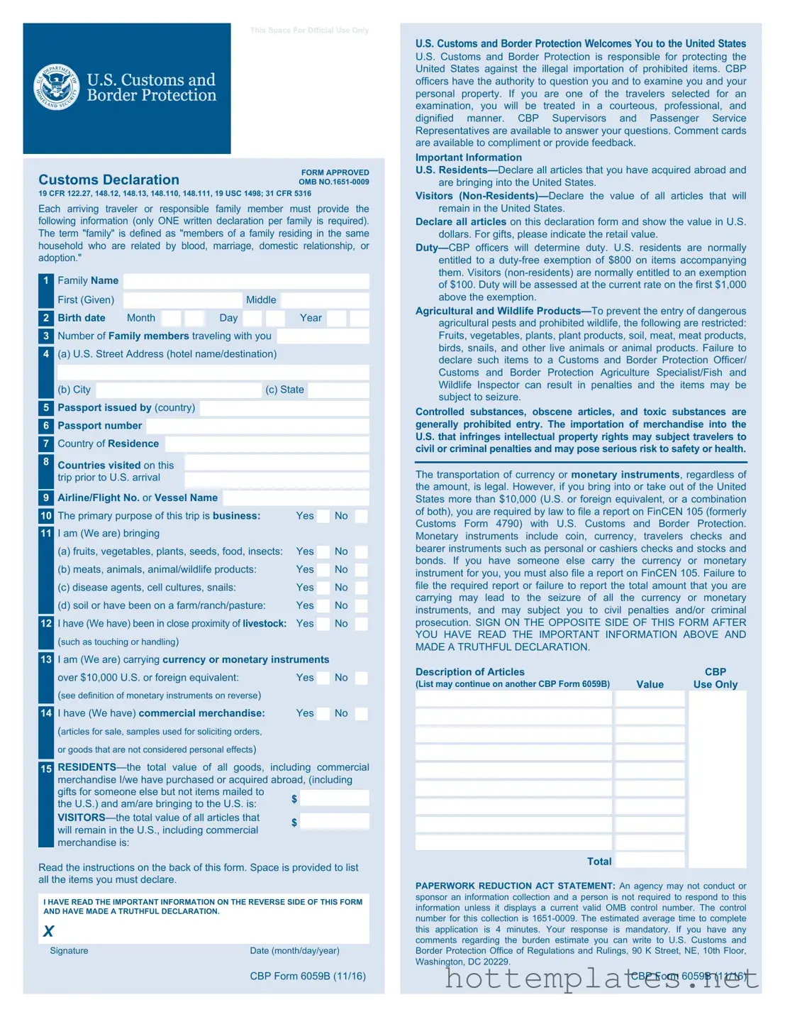 Fill in a Valid CBP 6059B Template
