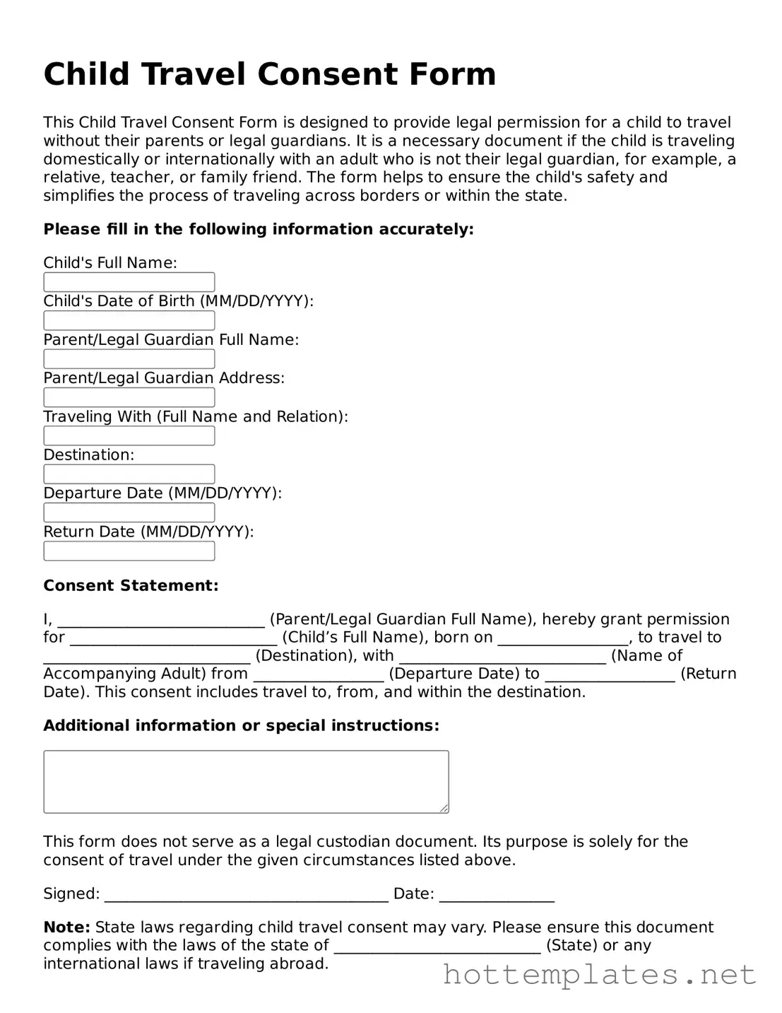 Attorney-Verified Child Travel Consent Form Form