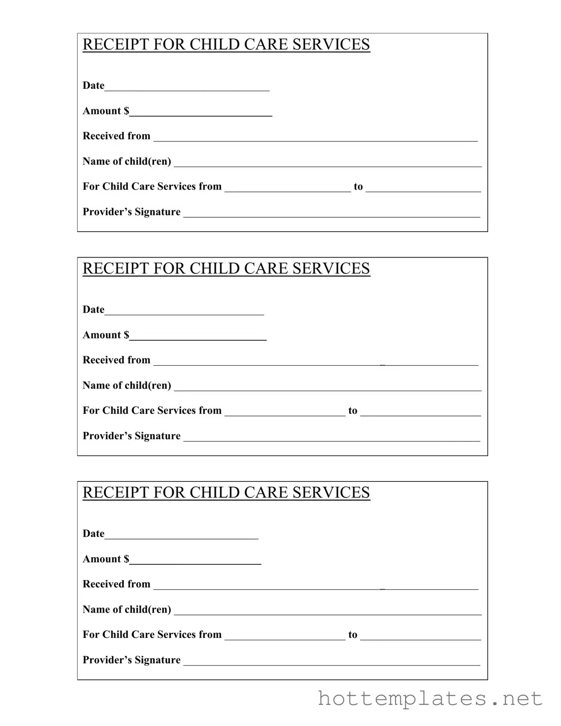 Fill in a Valid Childcare Receipt Template