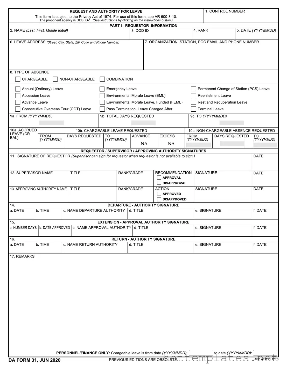 Fill in a Valid Da 31 Template