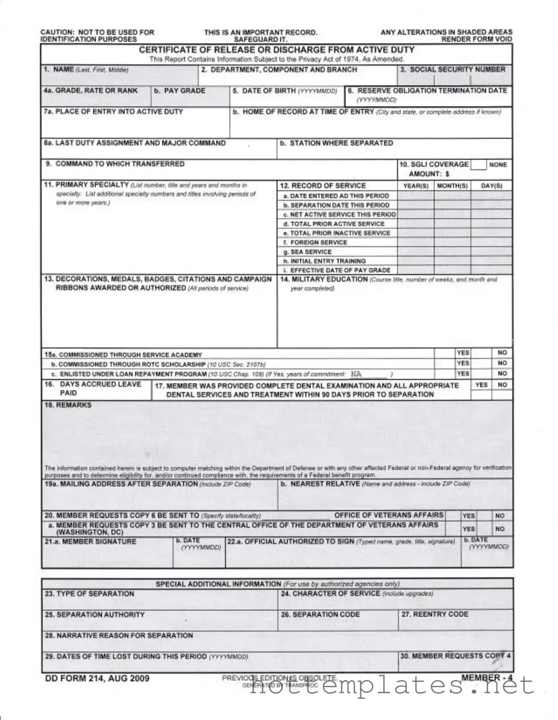 Fill in a Valid Dd 214 Template