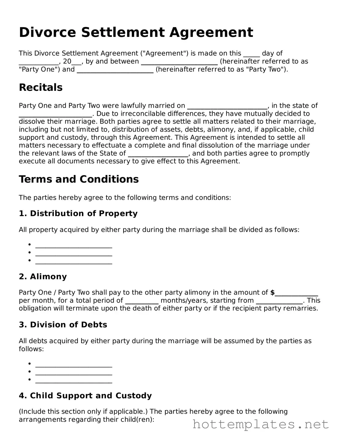 Attorney-Verified Divorce Settlement Agreement Form