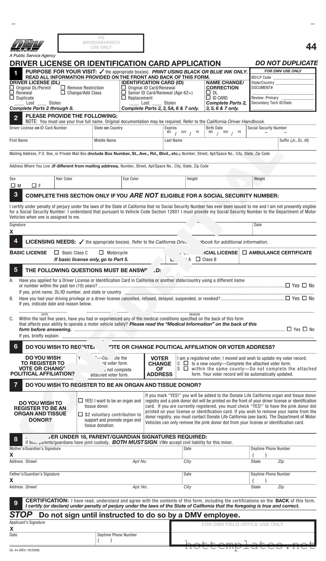 Fill in a Valid Ca Dmv Dl 44 Template