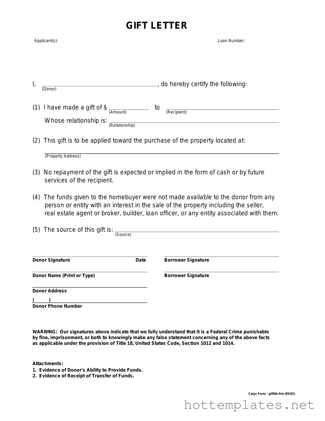 Fill in a Valid Gift Letter Template