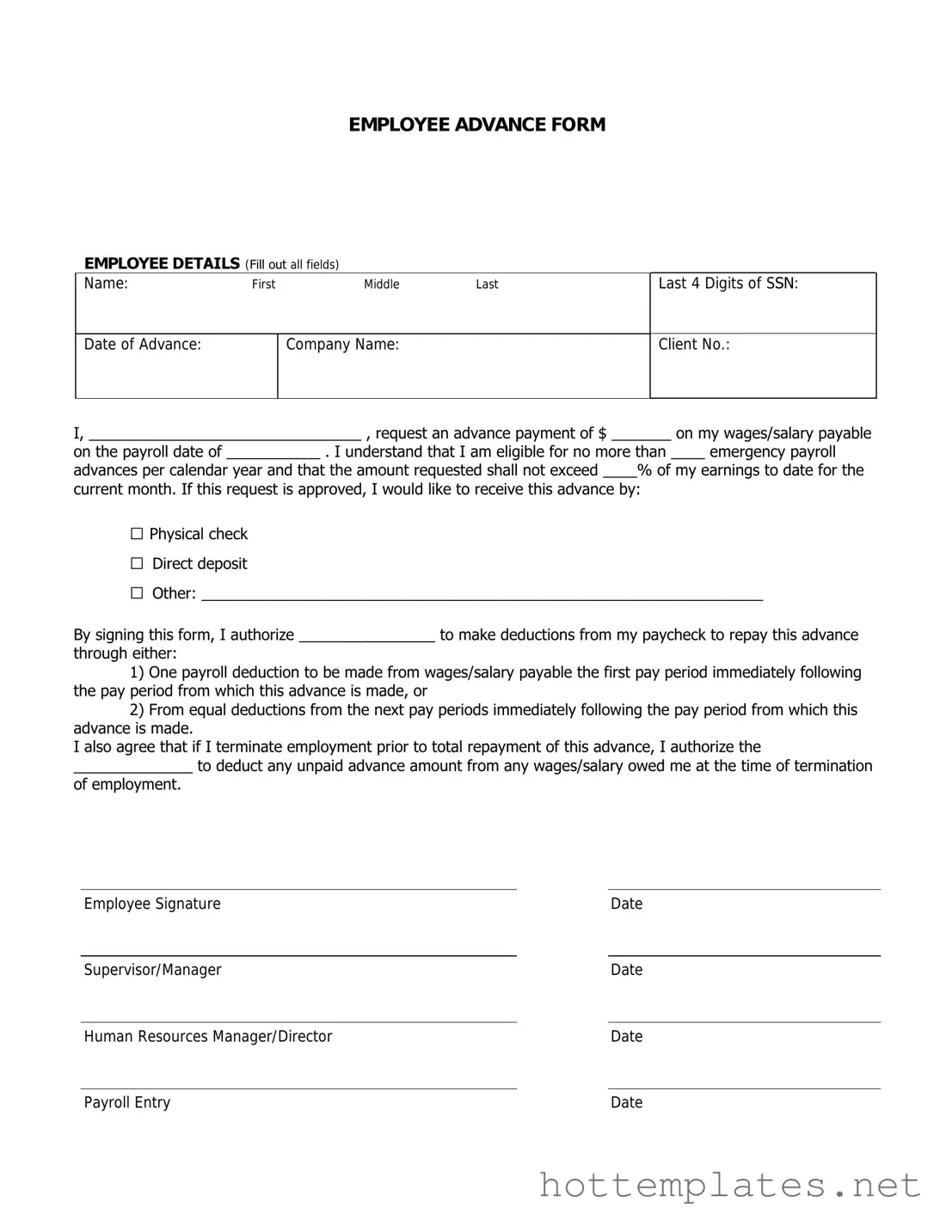 Fill in a Valid Employee Advance Template