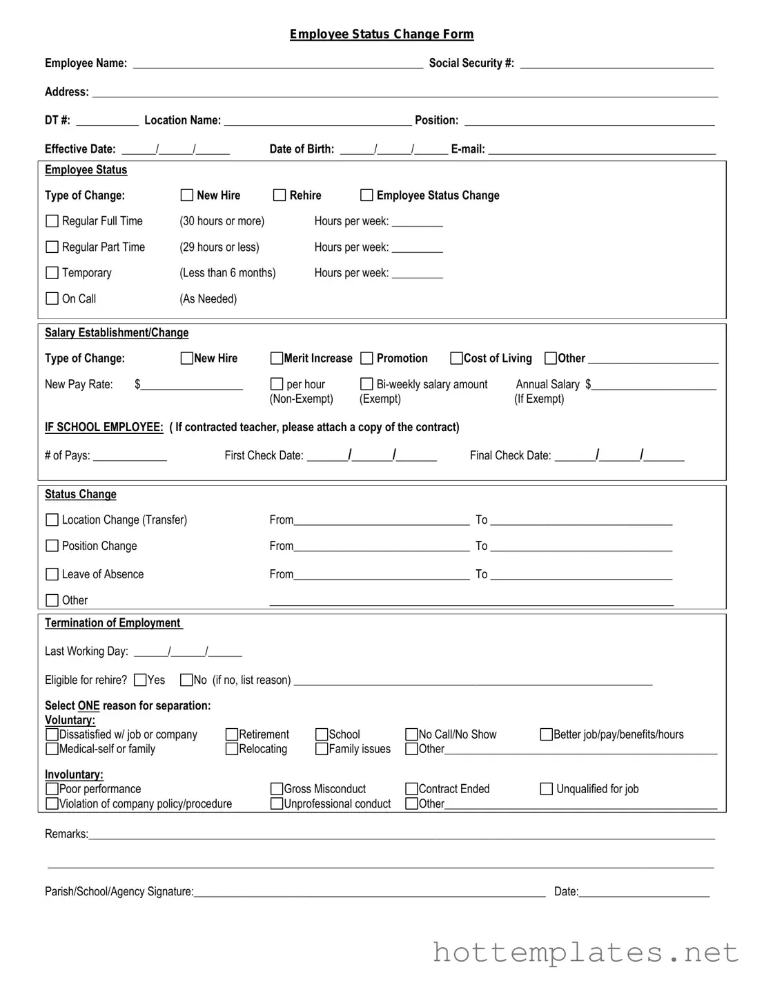 Fill in a Valid Employee Status Change Template