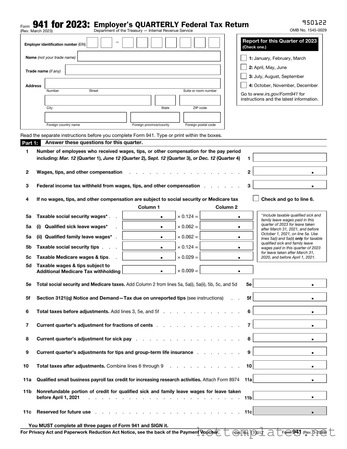 Fill in a Valid IRS 941 Template