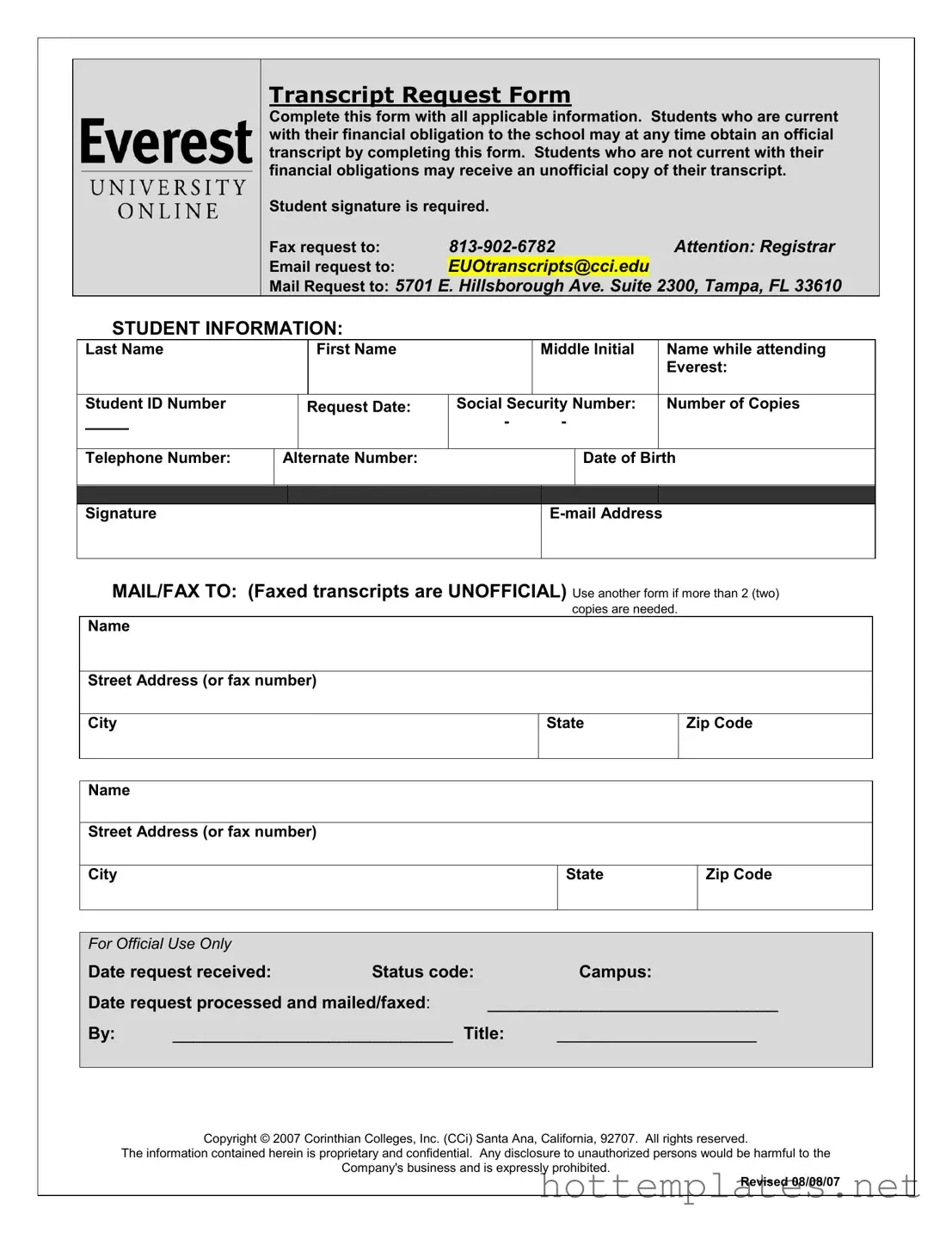 Fill in a Valid Everest University Transcript Template