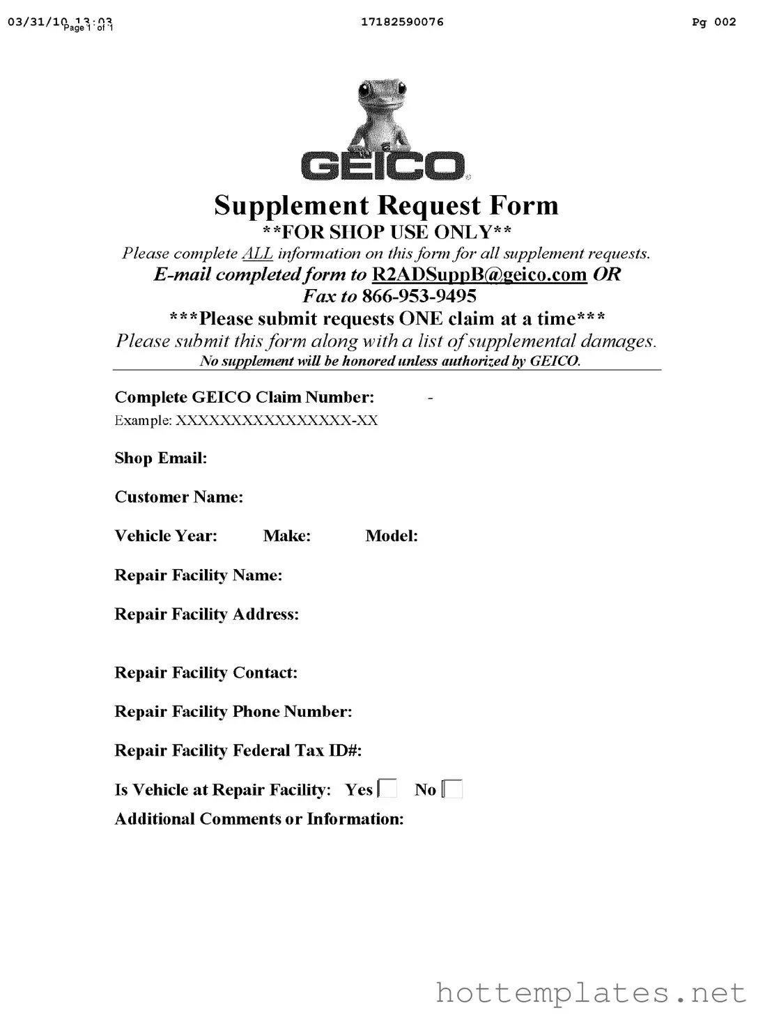 Fill in a Valid Geico Supplement Request Template