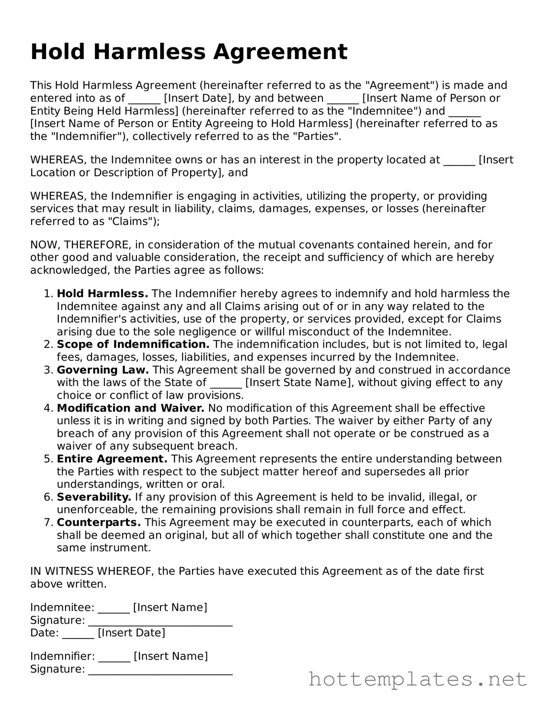 Attorney-Verified Hold Harmless Agreement Form
