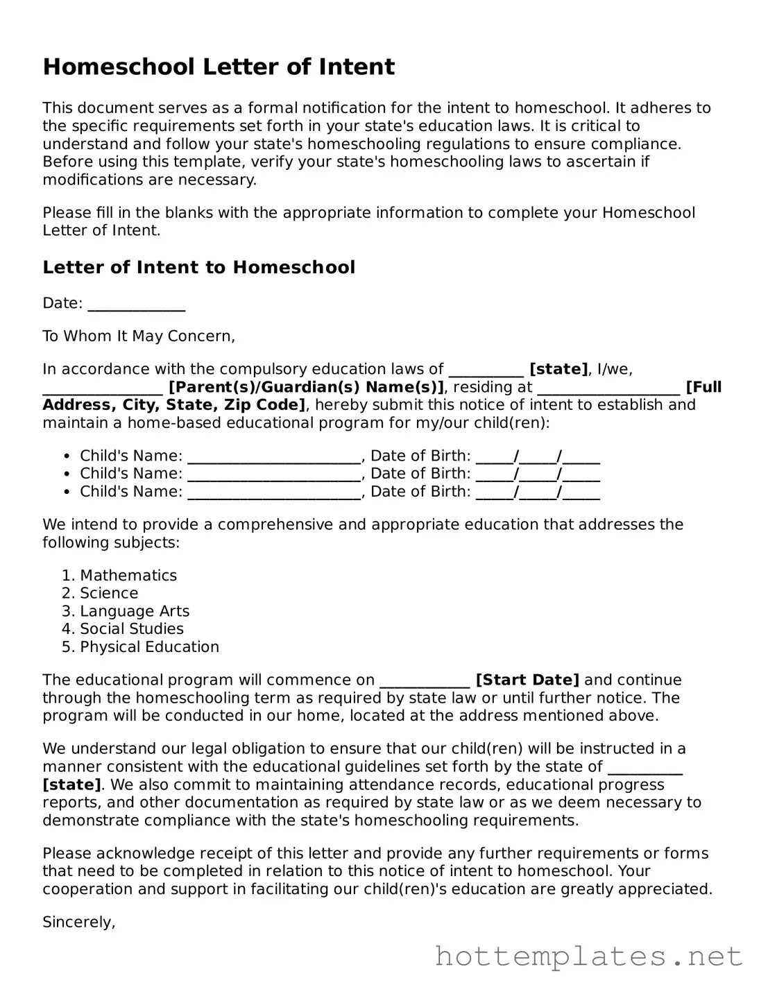 Attorney-Verified Homeschool Letter of Intent Form