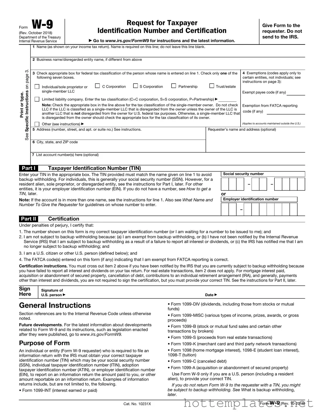 Fill in a Valid IRS W-9 Template