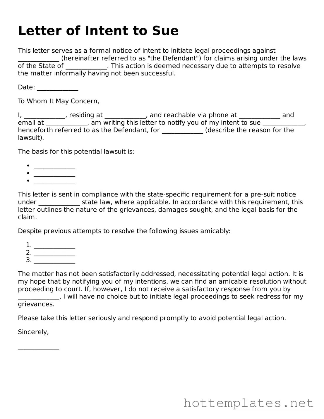 Attorney-Verified Letter of Intent to Sue Form