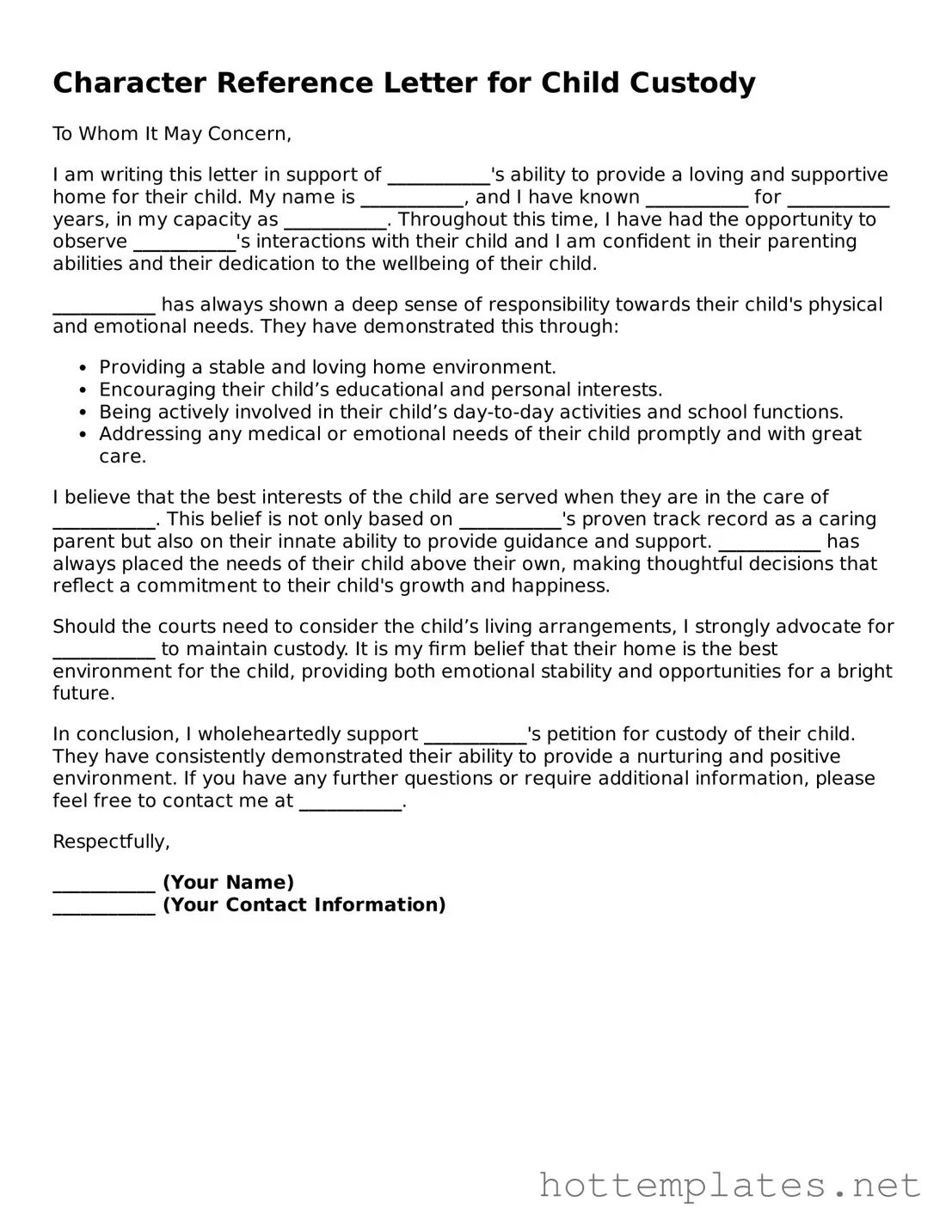 Attorney-Verified Character Reference Letter for Child Custody Form