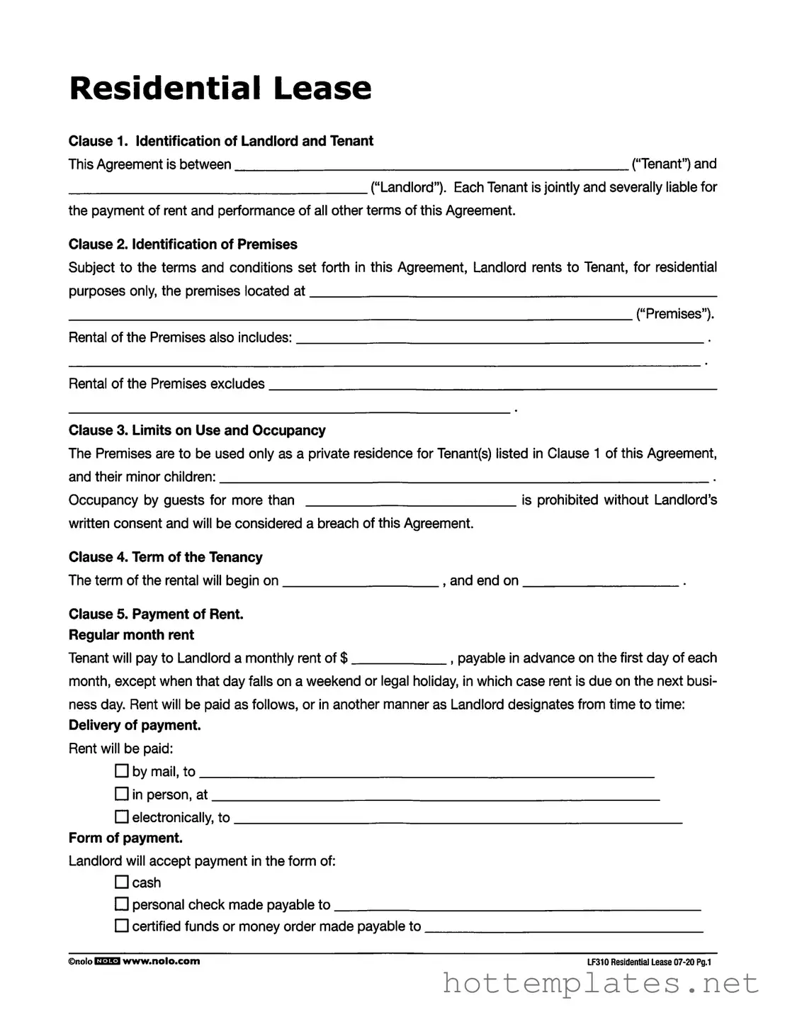 Fill in a Valid Lf310 Residential Lease Template
