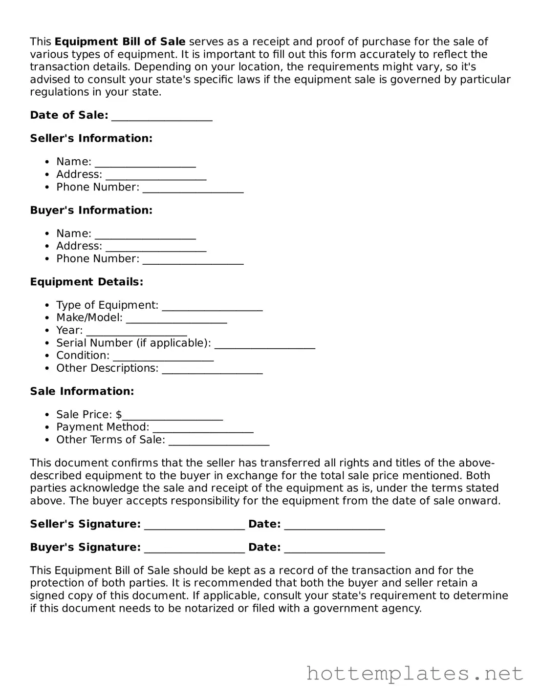 Attorney-Verified Equipment Bill of Sale Form