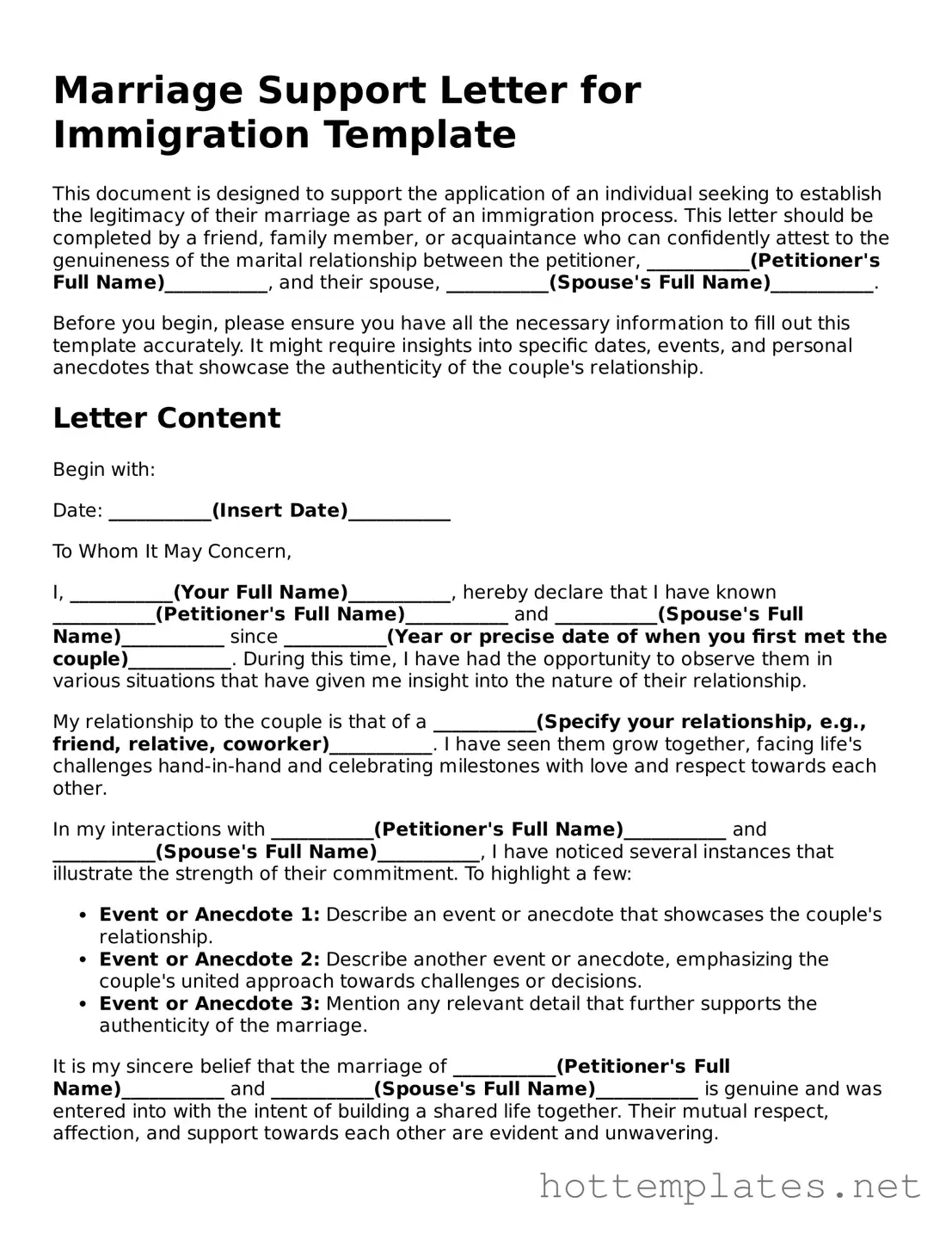 Attorney-Verified Marriage Support Letter for Immigration Form