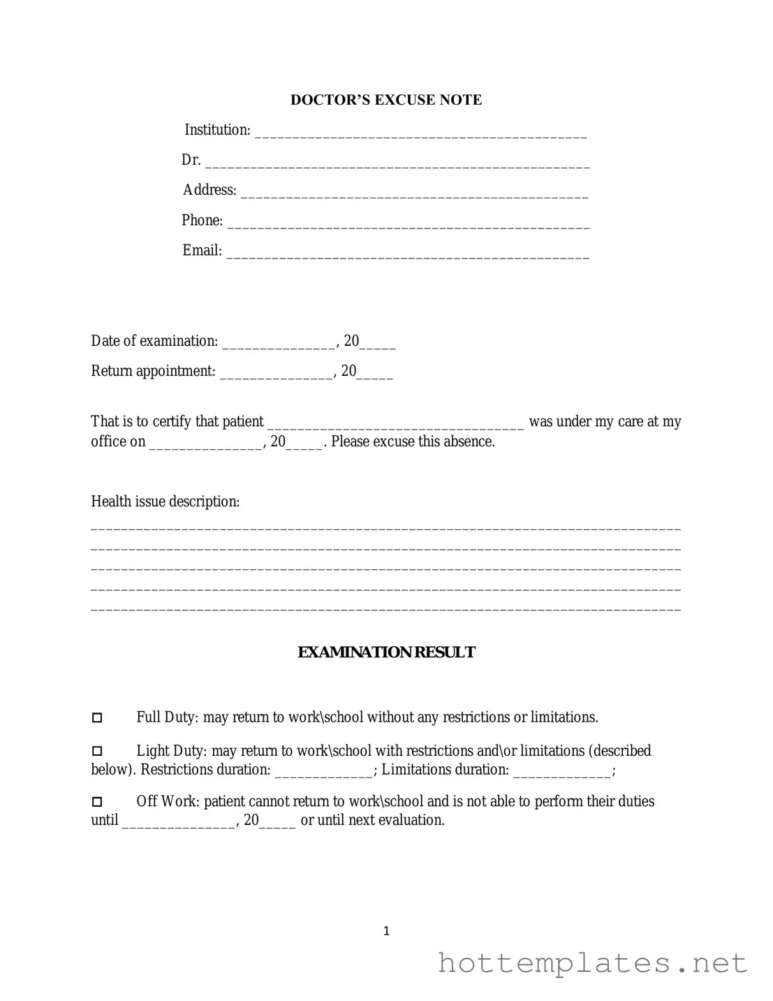 Fill in a Valid Doctors Excuse Note Template