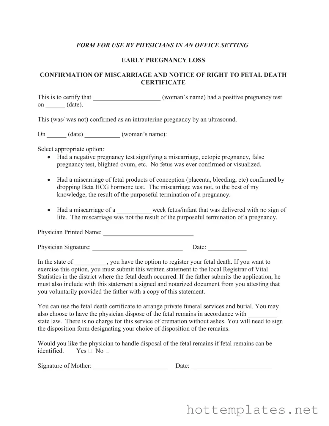 Fill in a Valid Miscarriage Discharge Paper Template