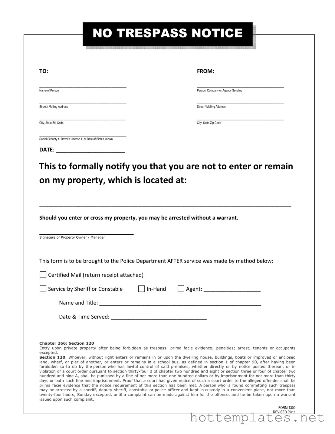 Fill in a Valid No Trespassing Letter Template