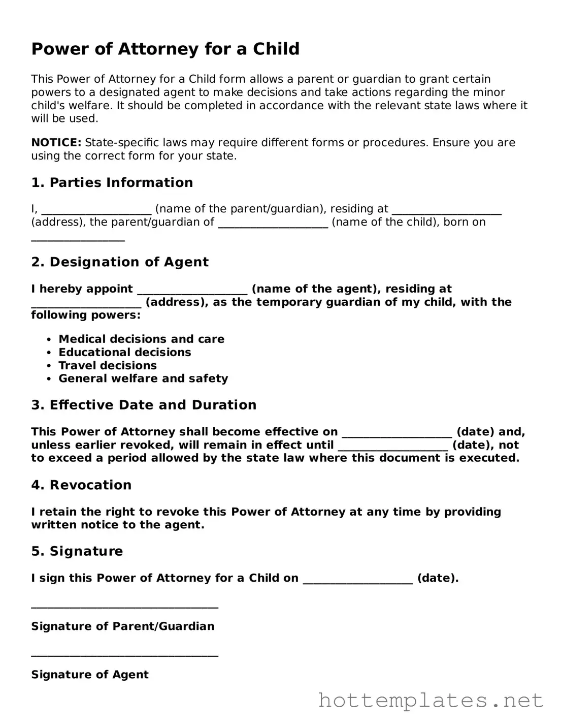 Attorney-Verified Power of Attorney for a Child Form