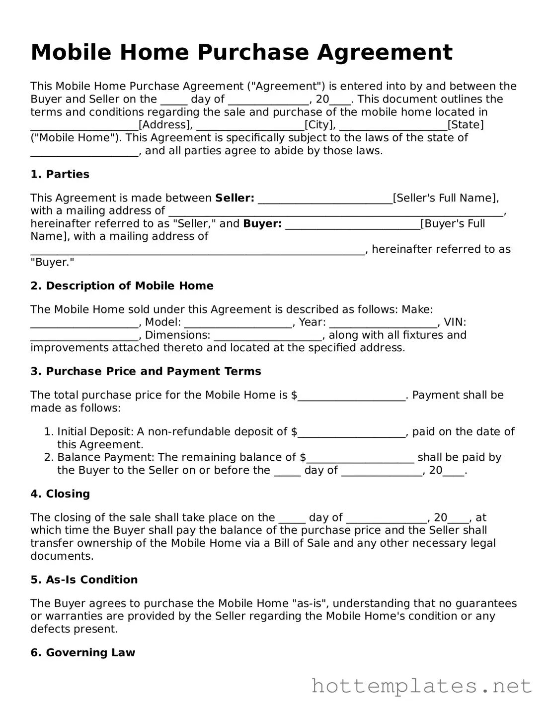 Attorney-Verified Mobile Home Purchase Agreement Form