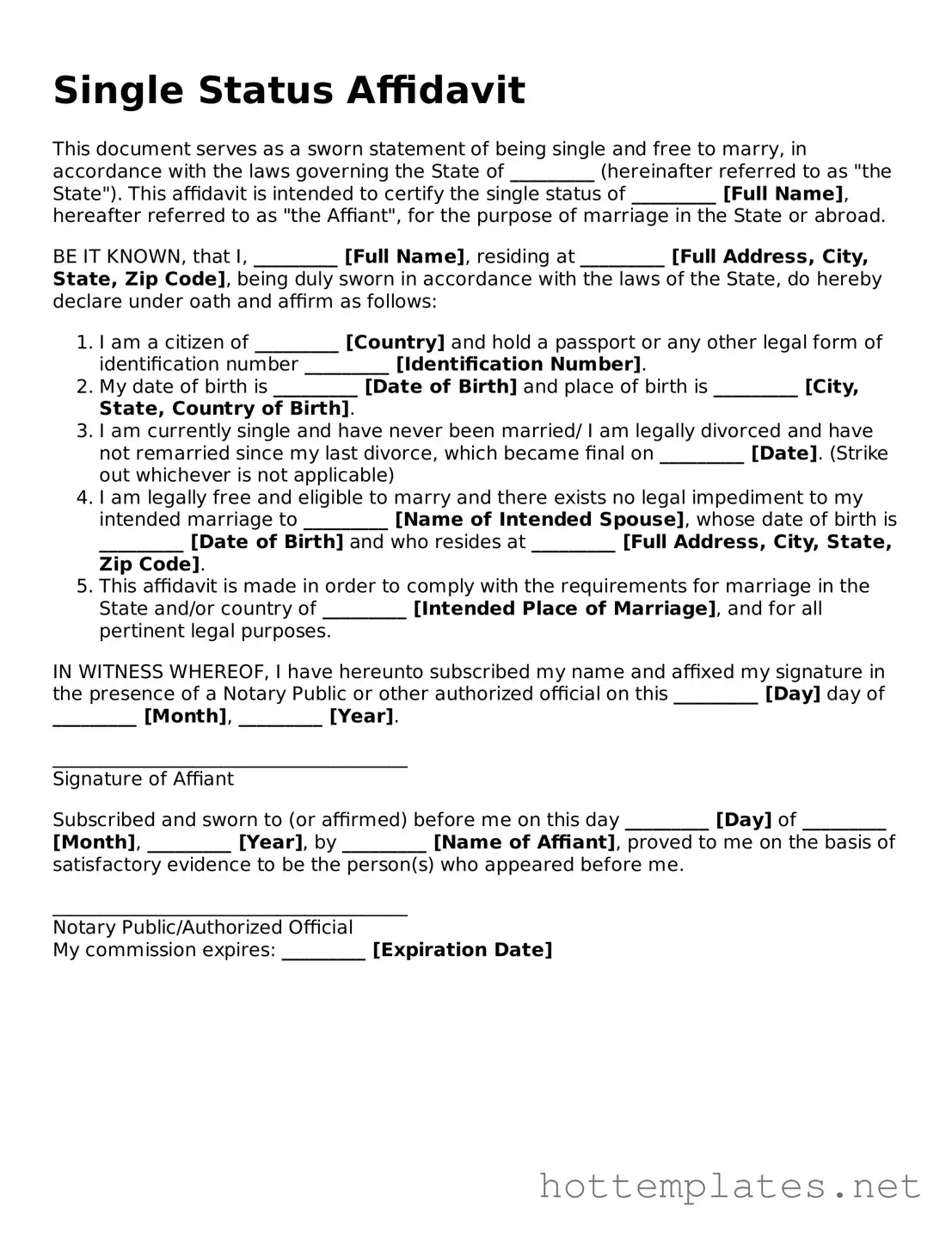 Attorney-Verified Single Status Affidavit Form