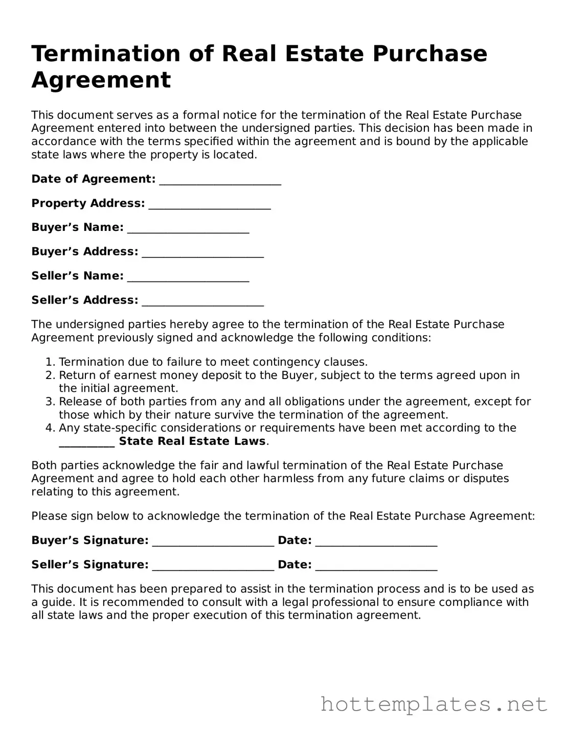 Attorney-Verified Termination of Real Estate Purchase Agreement Form