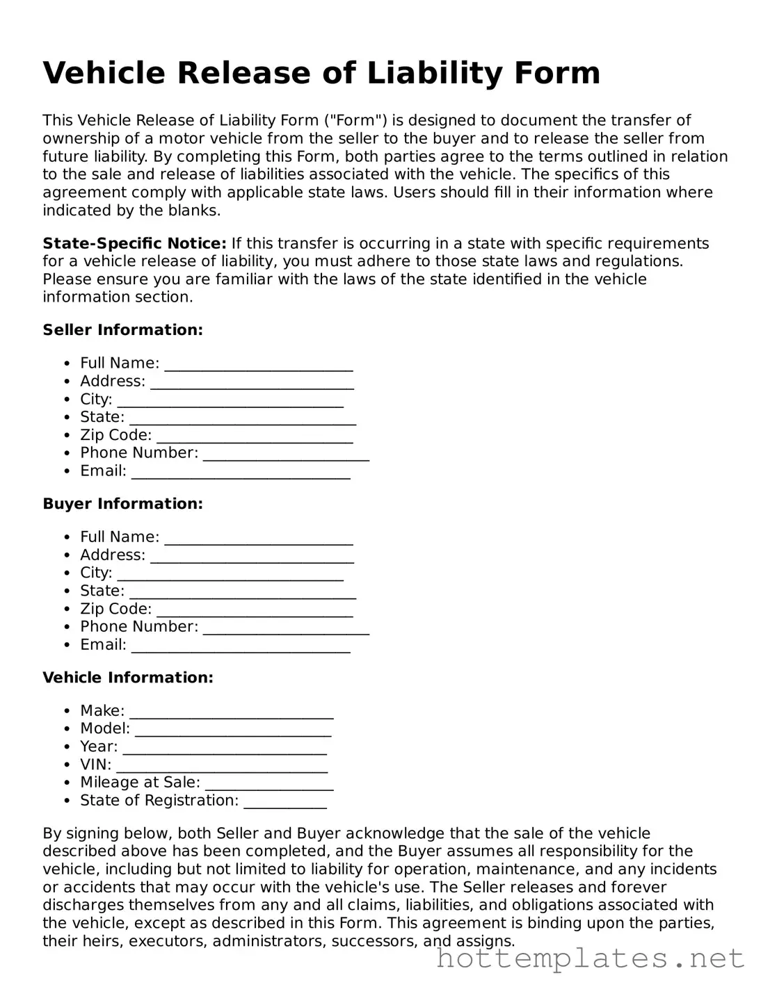 Attorney-Verified Vehicle Release of Liability Form