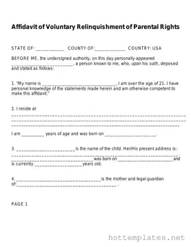 Fill in a Valid Affidavit Parental Rights Template