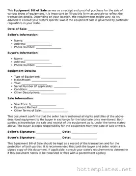 Attorney-Verified Equipment Bill of Sale Form