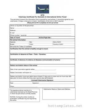 Fill in a Valid Veterinary Certificate Travel Template