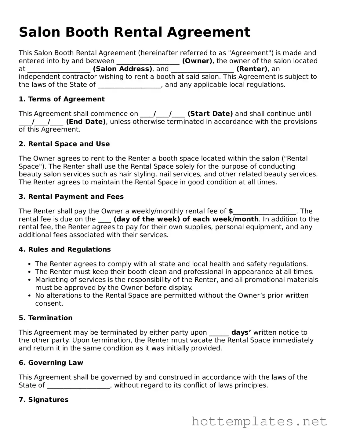 Attorney-Verified Salon Booth Rental Agreement Form