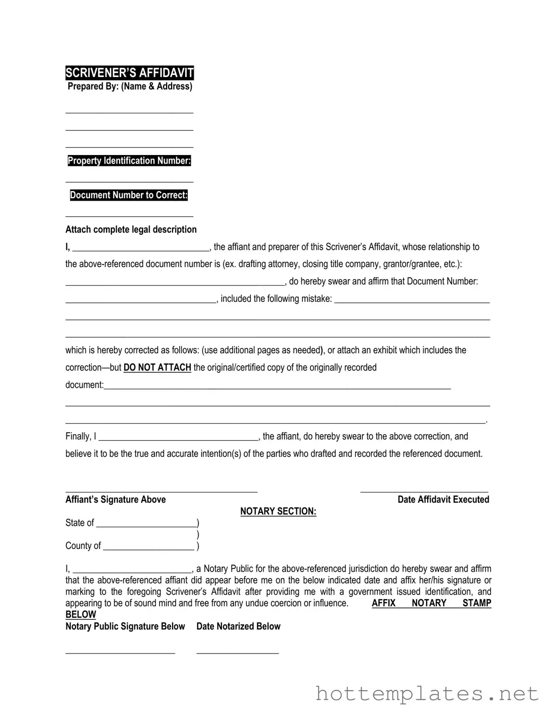 Fill in a Valid Scrivener's Affidavit Template