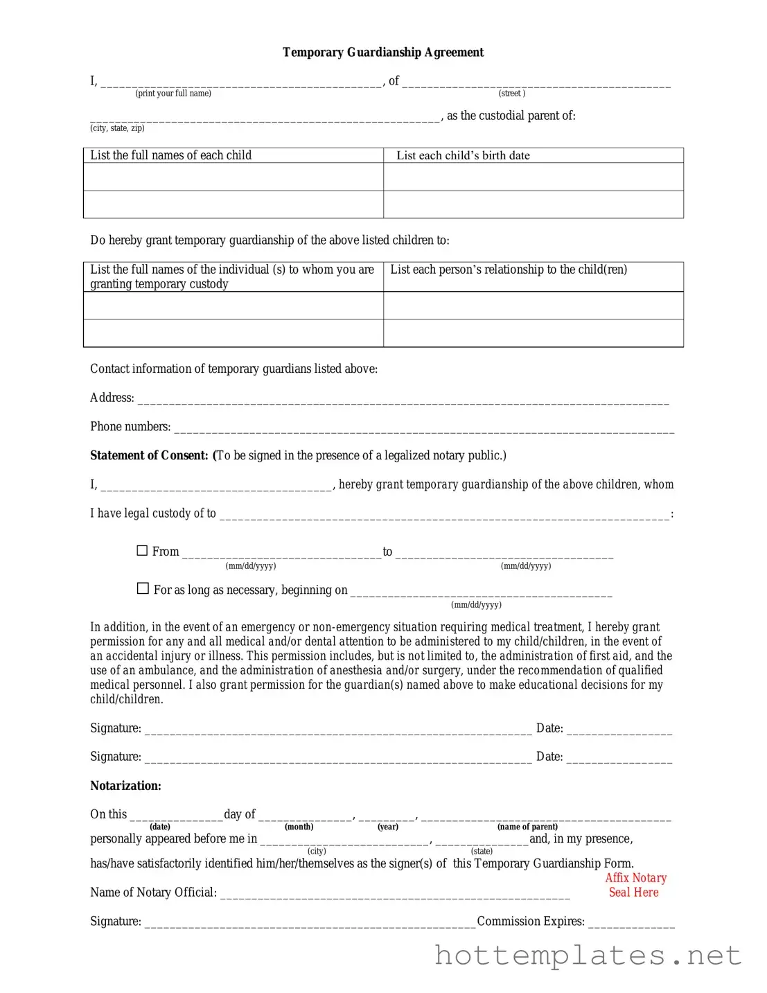 Fill in a Valid Temporary Custody Template