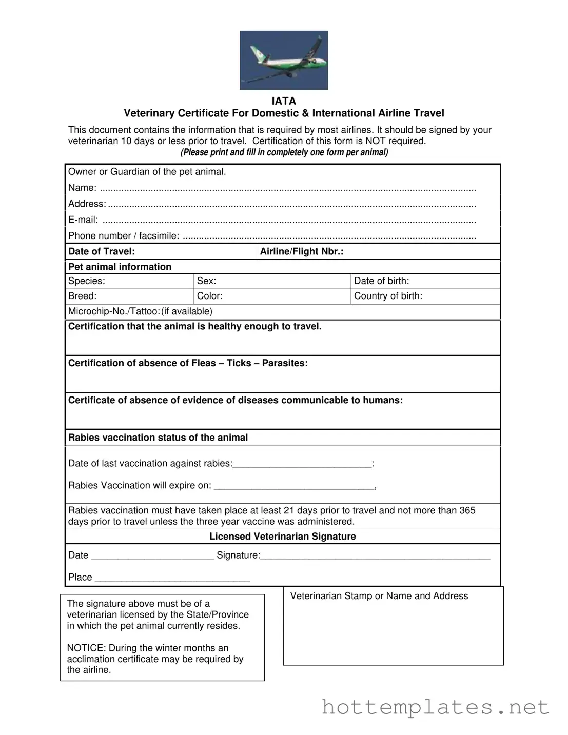 Fill in a Valid Veterinary Certificate Travel Template