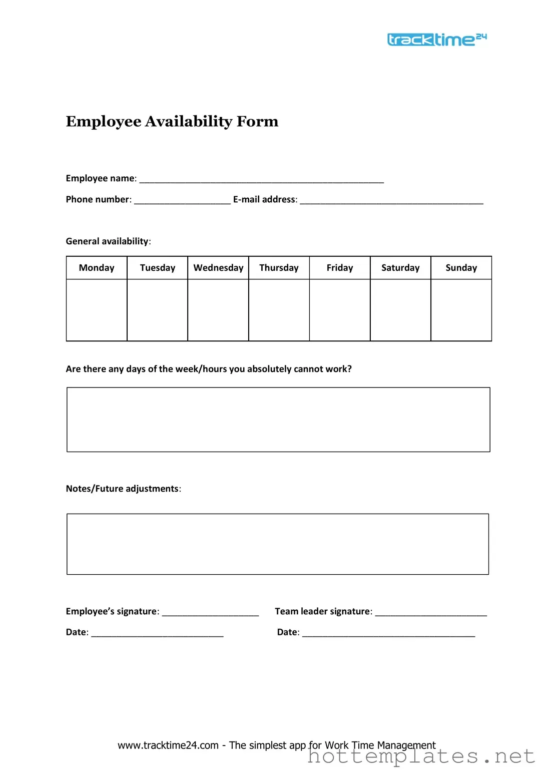 Fill in a Valid Employee Availability Template