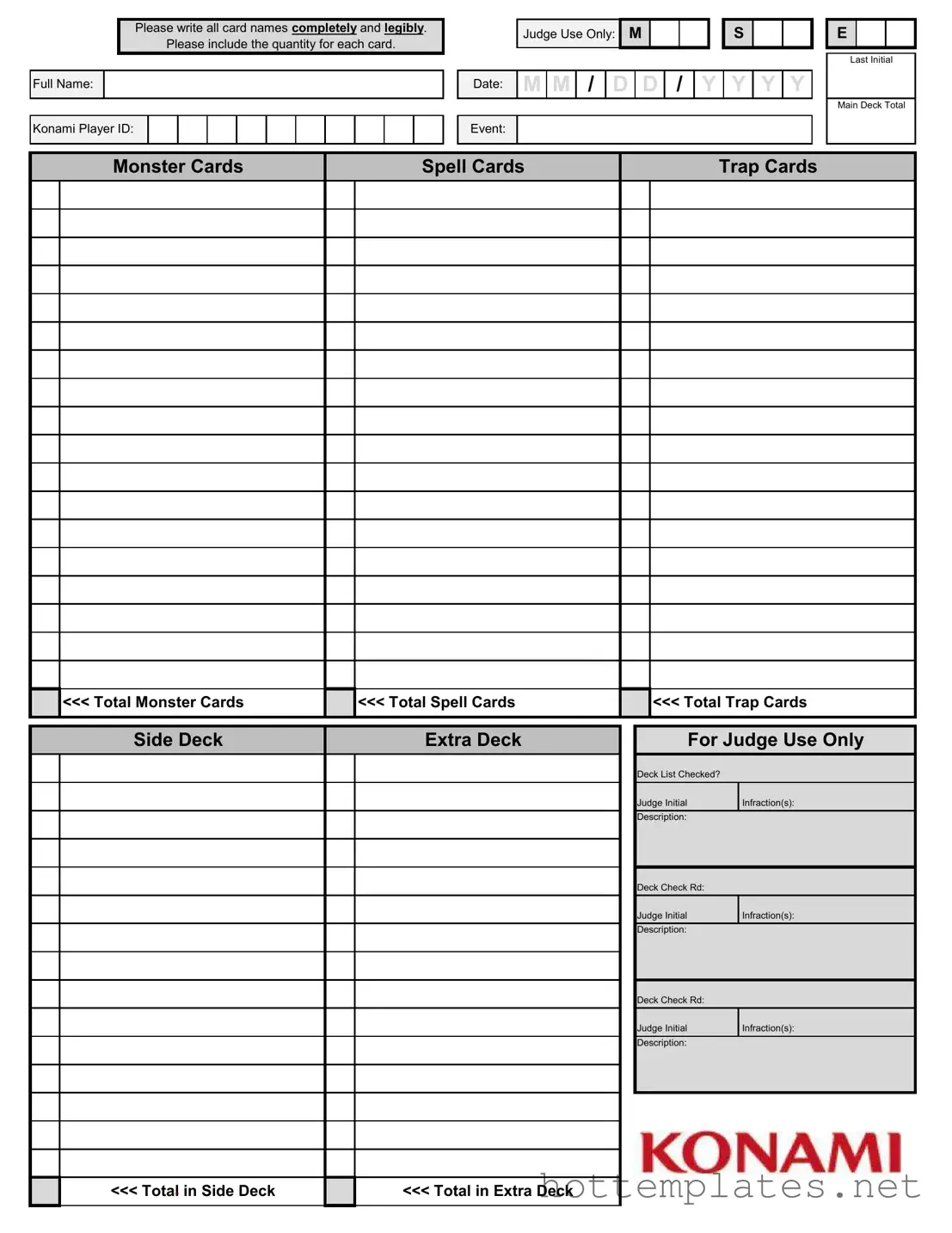 Fill in a Valid Konami Decklist Template